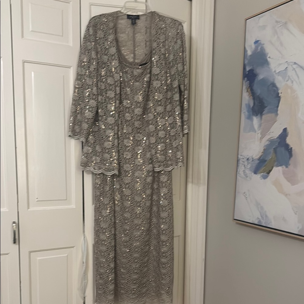 R & M Richards champagne Sequin Wedding Dress